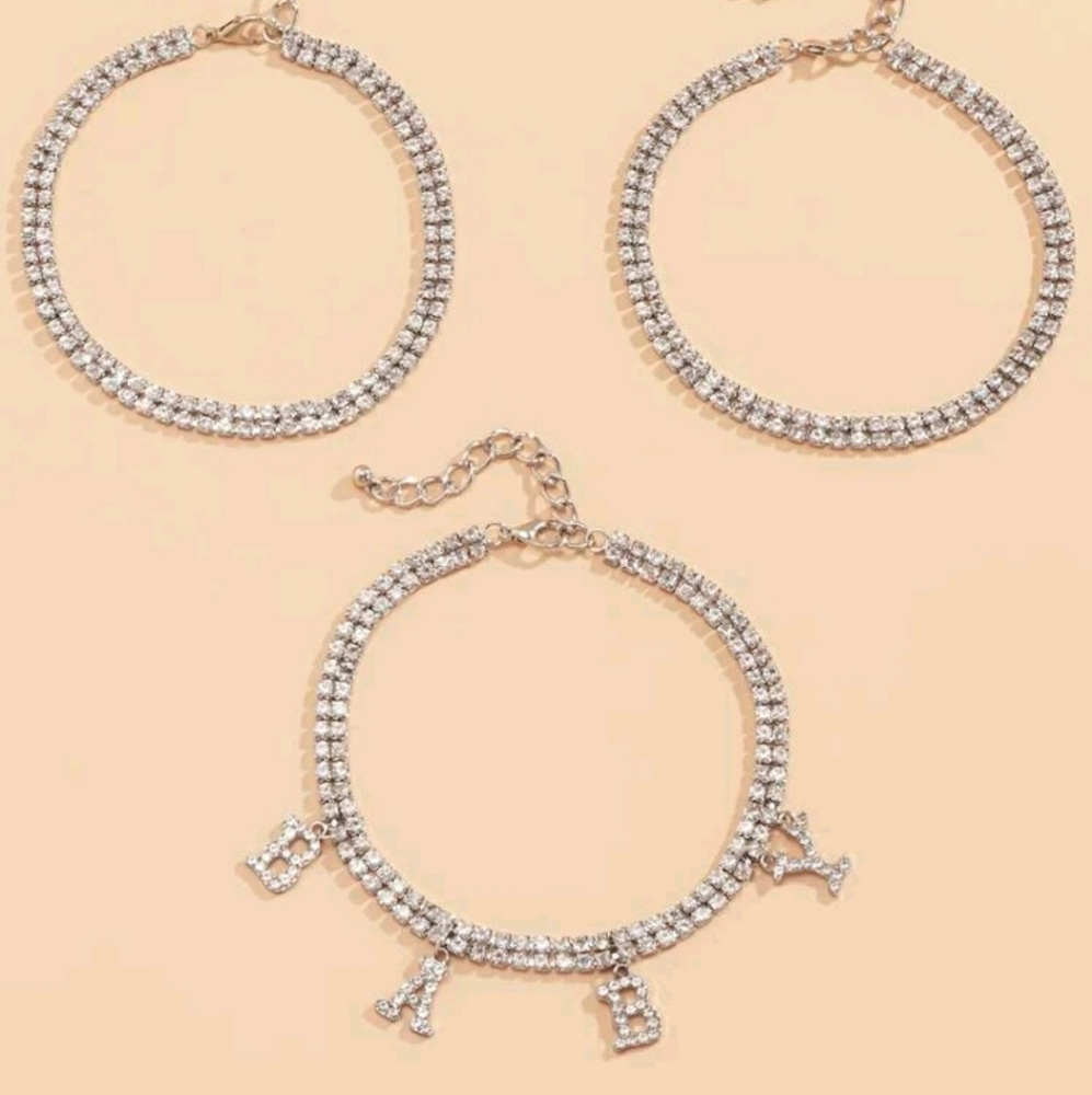 3pcs Rhinestone Letter Charm Anklet - Picture 2 of 4